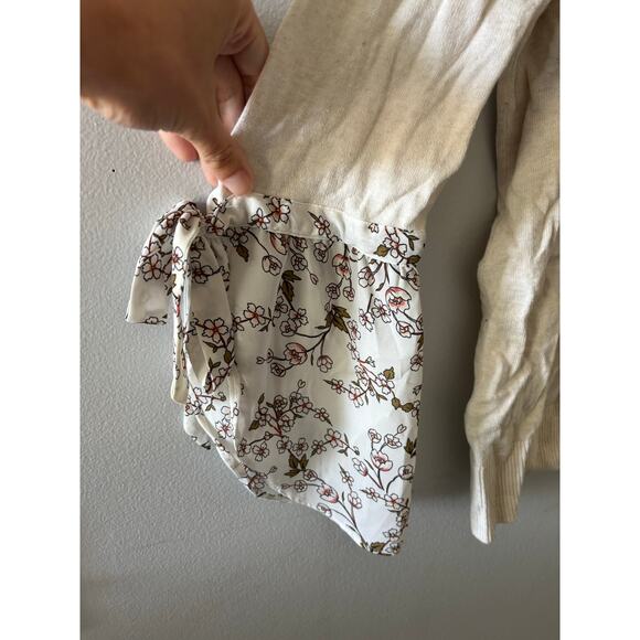 LOFT Womens Crewneck Pullover Sweater Size XS Cream Floral Sleeve Office Neutral - Picture 5 of 6